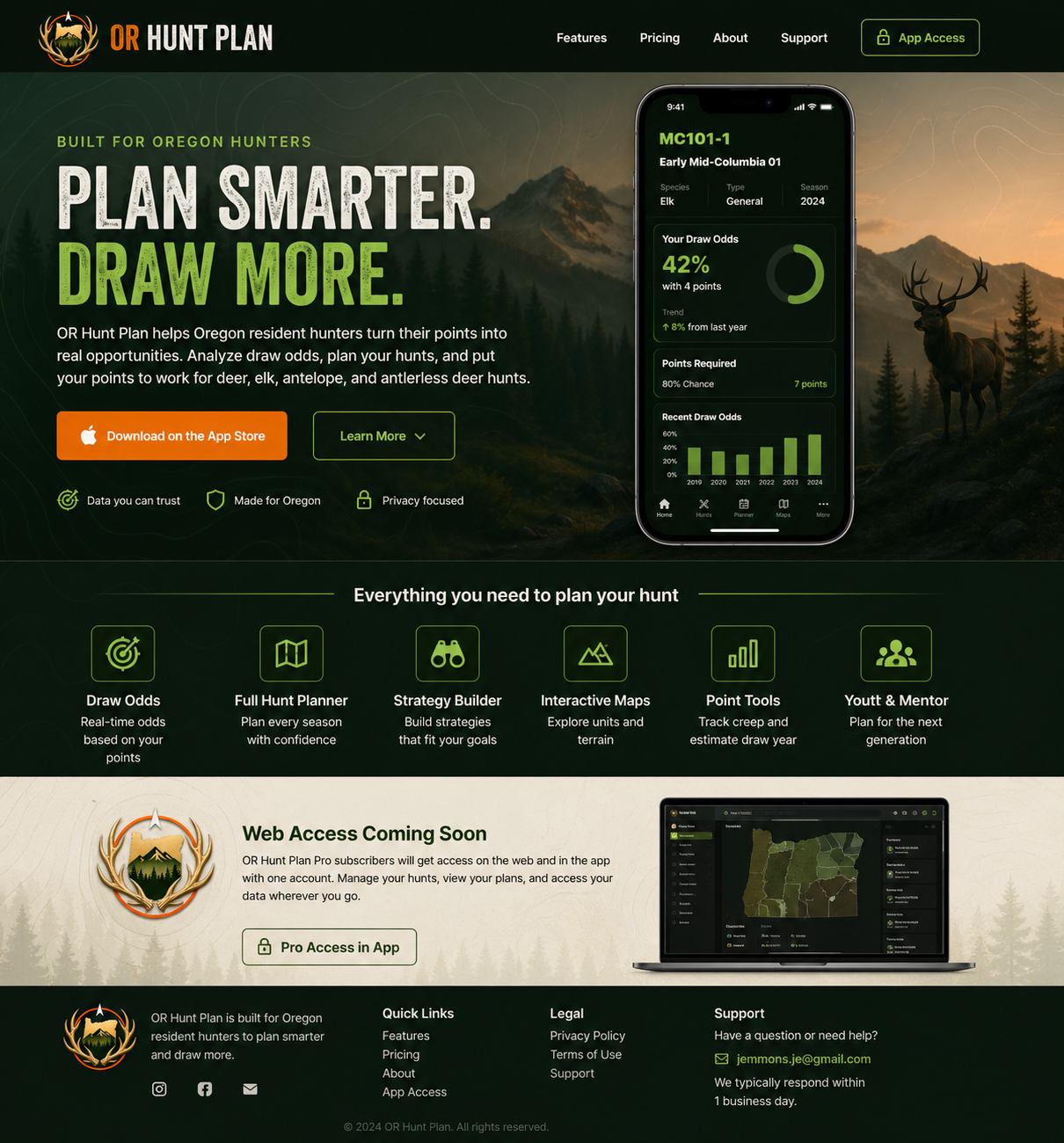 OR Hunt Plan website mockup